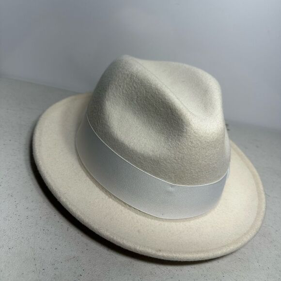 Montique White Color 2 1/2 Inch Wide Brim Wool Felt Hat SZ L PN 114874 - Picture 2 of 7